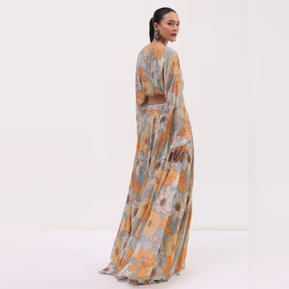 NWT Chiffon flower skirt set (lehenga and crop top) - Picture 4 of 12